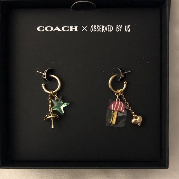 Coach x Observed By Us Mismatch Star & Mushroom Huggie Hoop Earrings NWT & Box - Picture 3 of 15